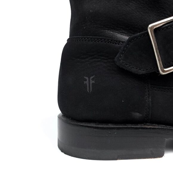 Frye Boots Natalie Short Engineer Boot Black Nubuck Leather Ankle Riding Booties - Picture 7 of 11